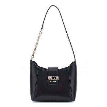 Geanta de piele ecologica cu bareta de umar - Negru