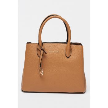 Geanta de piele ecologica cu bareta de umar si 3 compartimente - Caramel