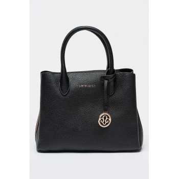 Geanta de piele ecologica cu bareta de umar si 3 compartimente - Negru