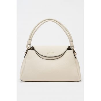 Geanta de piele ecologica cu bareta de umar si aspect granulat - Bej deschis