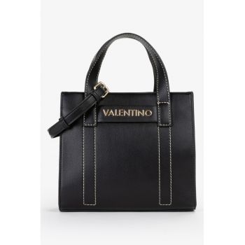 Geanta de piele ecologica cu bareta de umar si cusaturi contrastante - Negru