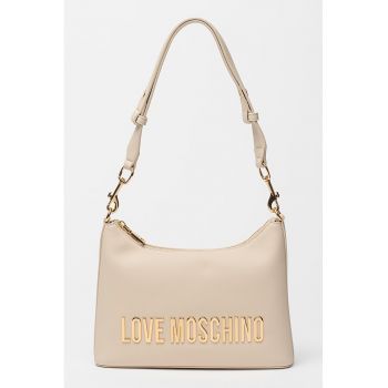 Geanta de piele ecologica cu bareta de umar si logo - Alb fildes