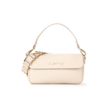 Geanta de piele ecologica cu bareta de umar si logo - Alb fildes