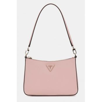 Geanta de piele ecologica cu bareta de umar si logo Jazlynn - Roz