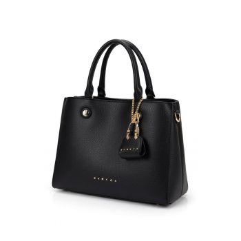 Geanta de piele ecologica cu bareta de umar si manere - Negru