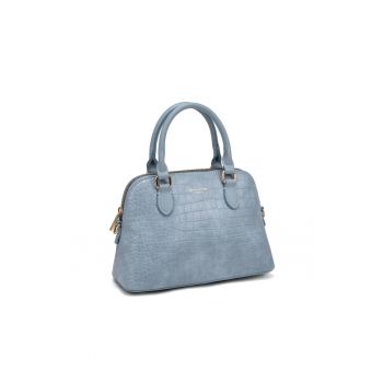 Geanta de piele ecologica cu bareta de umar si model piele de reptila Seraphine Elite - Albastru azur