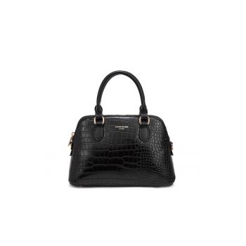 Geanta de piele ecologica cu bareta de umar si model piele de reptila Seraphine Elite - Negru