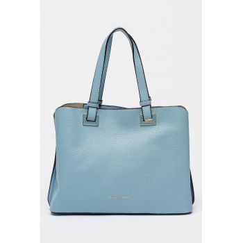 Geanta de piele ecologica cu bareta detasabila de umar - Albastru azur