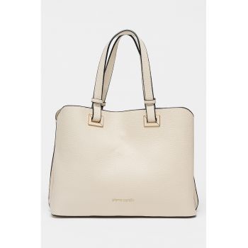 Geanta de piele ecologica cu bareta detasabila de umar - Bej deschis