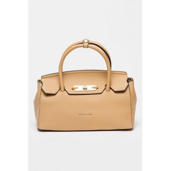 Geanta de piele ecologica cu bareta detasabila de umar - Caramel