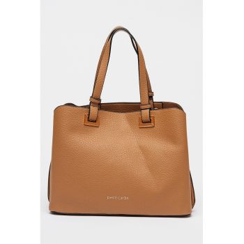 Geanta de piele ecologica cu bareta detasabila de umar - Caramel