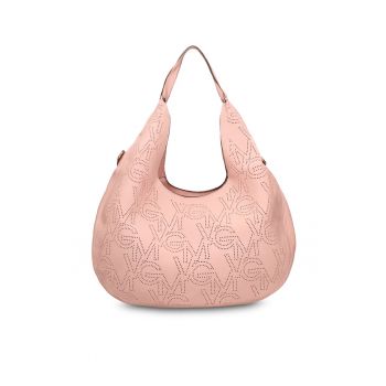 Geanta de piele ecologica cu bareta si monograma Silvana - Roz