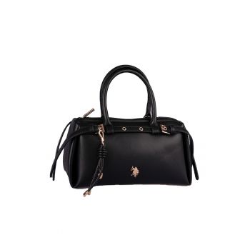 Geanta de piele ecologica cu logo mic metalic - Negru