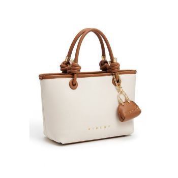 Geanta de piele ecologica cu maner - Alb fildes/Maro Siena