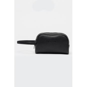 Geanta de piele ecologica cu maner si fermoar - Negru