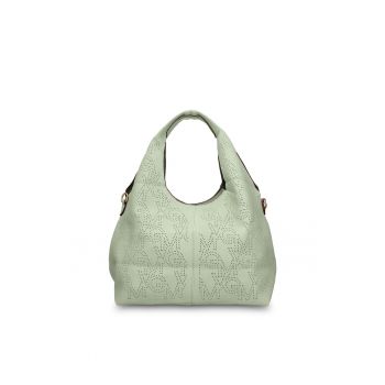 Geanta de piele ecologica cu maner si perforatii Elora Plus - Verde