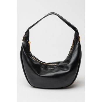 Geanta de piele ecologica - in forma de semiluna - cu bareta de umar - Negru