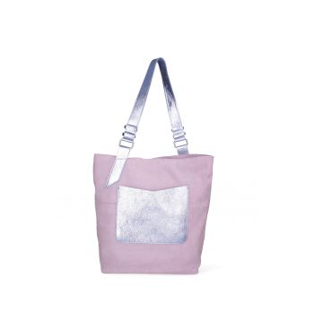 Geanta de piele intoarsa cu bareta de umar si apsect metalizat - Violet prafuit