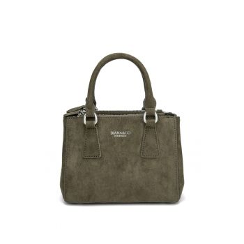 Geanta de piele intoarsa ecologica cu maner si bareta de umar Eris - Verde