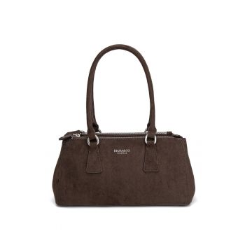 Geanta de piele intoarsa sintetica cu maner Lumina Pro - Maro pamantiu