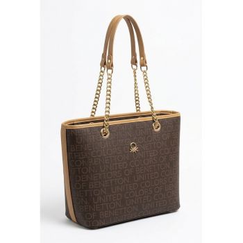 Geanta de umar cu logo - Maro inchis/Maro camel