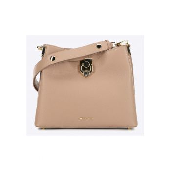 Geanta de umar din piele naturala -  cu doua compartimente - culoare bej - 100% piele naturala