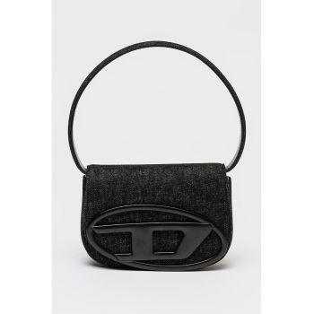 Geanta din denim cu maner si logo - Negru stins