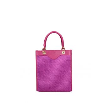 Geanta din material textil cu bareta din piele pentru umar - Roz