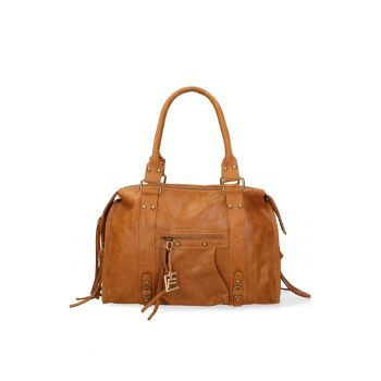 Geanta din piele cu bareta de umar si aplicatii cu franjuri Evanthe Chic - Caramel