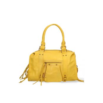 Geanta din piele cu bareta de umar si aplicatii cu franjuri Evanthe Chic - Galben