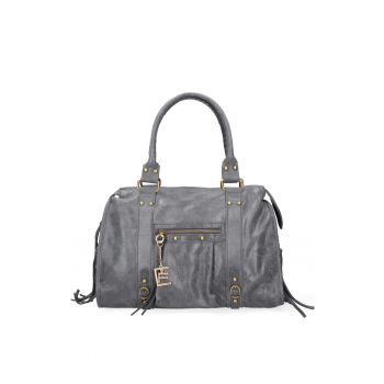 Geanta din piele cu bareta de umar si aplicatii cu franjuri Evanthe Chic - Gri inchis