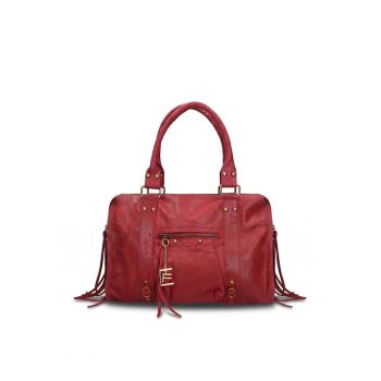 Geanta din piele cu bareta de umar si aplicatii cu franjuri Evanthe Chic - Rosu