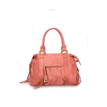 Geanta din piele cu bareta de umar si aplicatii cu franjuri Evanthe Chic - Roz somon