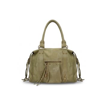 Geanta din piele cu bareta de umar si aplicatii cu franjuri Evanthe Chic - Verde