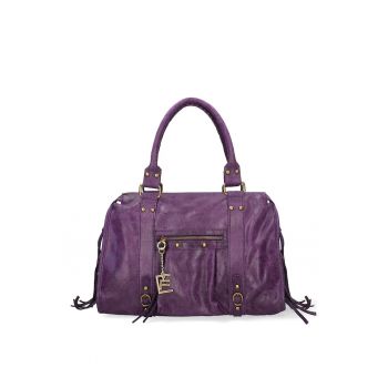 Geanta din piele cu bareta de umar si aplicatii cu franjuri Evanthe Chic - Violet