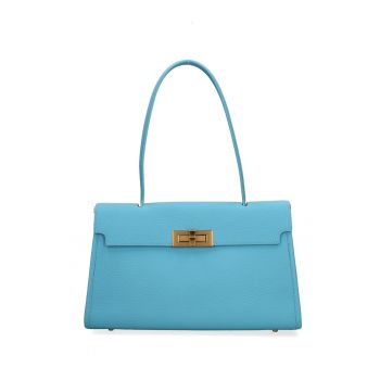 Geanta din piele cu bareta de umar Valenza - Albastru petrol