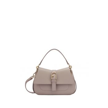 Geanta din piele cu bareta de umar Valeria Pro - Maro taupe