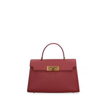 Geanta din piele cu maner si bareta Celestea Lux - Rosu