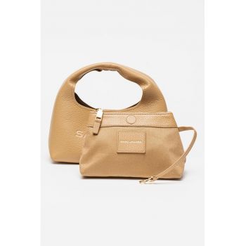 Geanta din piele cu maner si logo stantat The Mini Sack - Bej deschis