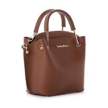 Geanta din piele ecologica cu bareta ajustabila si detasabila de umar - Maro