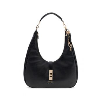 Geanta din piele ecologica cu bareta de umar si model uni - Negru