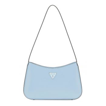 Geanta din piele ecologica cu maner si detaliu cu logo metalic - Albastru pastel