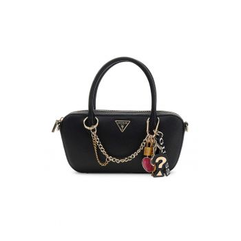 Geanta din piele ecologica cu maner si talismane - Negru