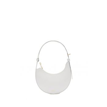 Geanta din piele in forma de semiluna cu bareta de umar Lumena - Alb