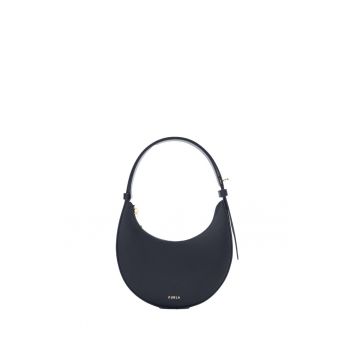 Geanta din piele in forma de semiluna cu bareta de umar Lumena - Denim Blue