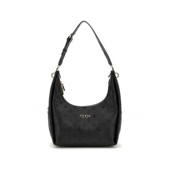 Geanta hobo cu bareta ajustabila si model logo - Negru