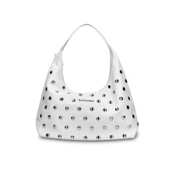 Geanta hobo de piele ecologica cu tinte Astraea Plus - Alb