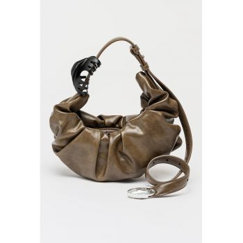 Geanta hobo din piele ecologica cu accesoriu cleste de par - Maro taupe
