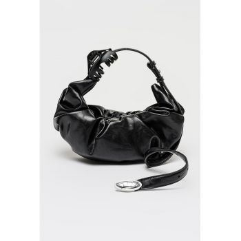 Geanta hobo din piele ecologica cu accesoriu cleste de par - Negru