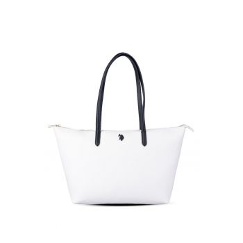 Geanta shopper cu logo - Alb/Negru